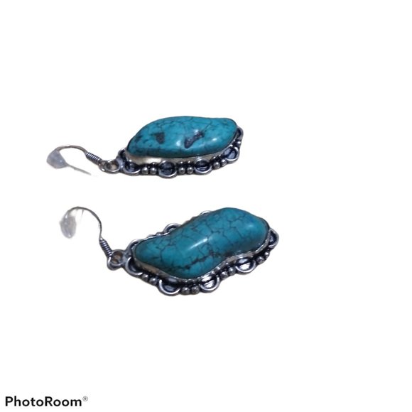 SOLD!!! Tibetan Turquoise Gemstone Handmade Ethnic Dangle Earrings - Picture 5 of 7